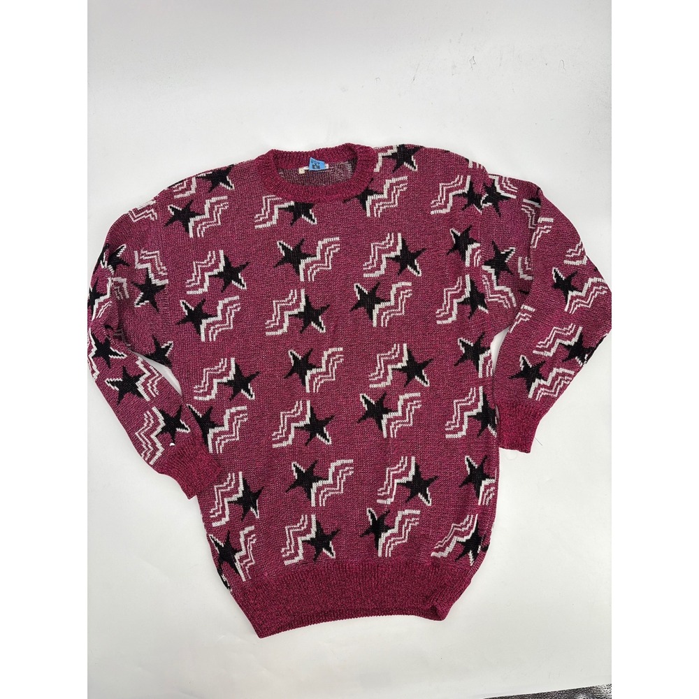 Radius Italy Magenta Pink Star Lightning Bolt Knit Sweater Mens Large L